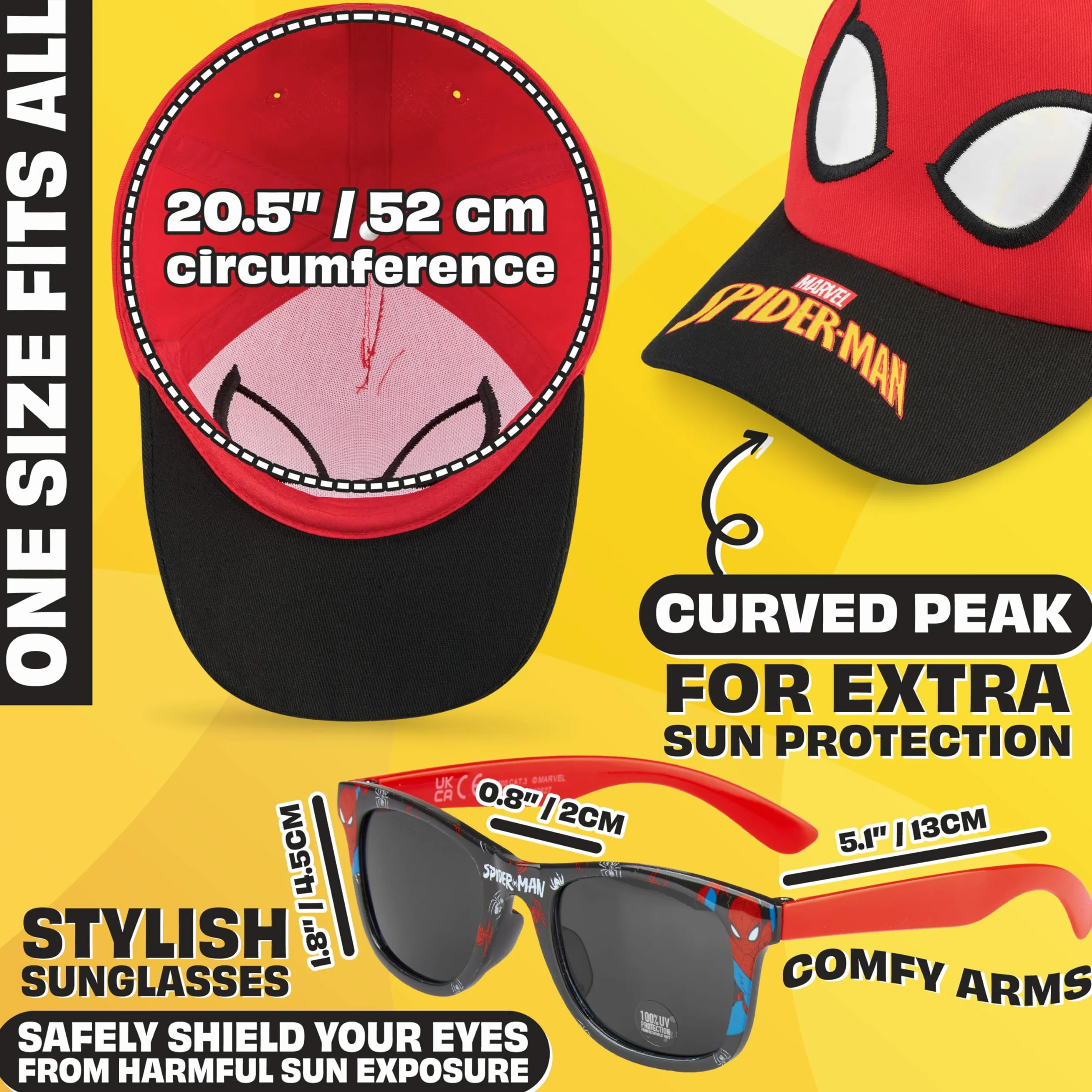 Marvel Spiderman Teenage Mutant Ninja Turtles Casquette Baseball Lunettes Soleil Enfant Garcon Protection UV Voyage Accessoires Cadeau