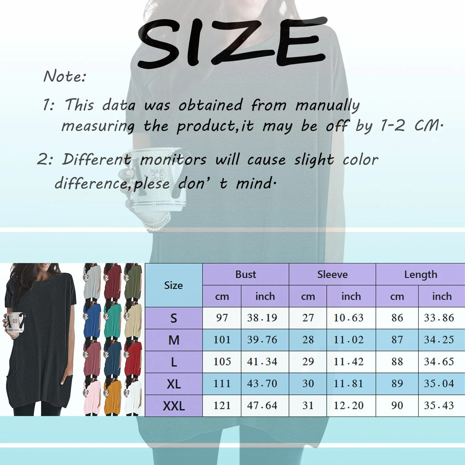 T-shirt long décontracté pour femme manches courtes été surdimensionné col rond poches couleur unie ample tunique basique