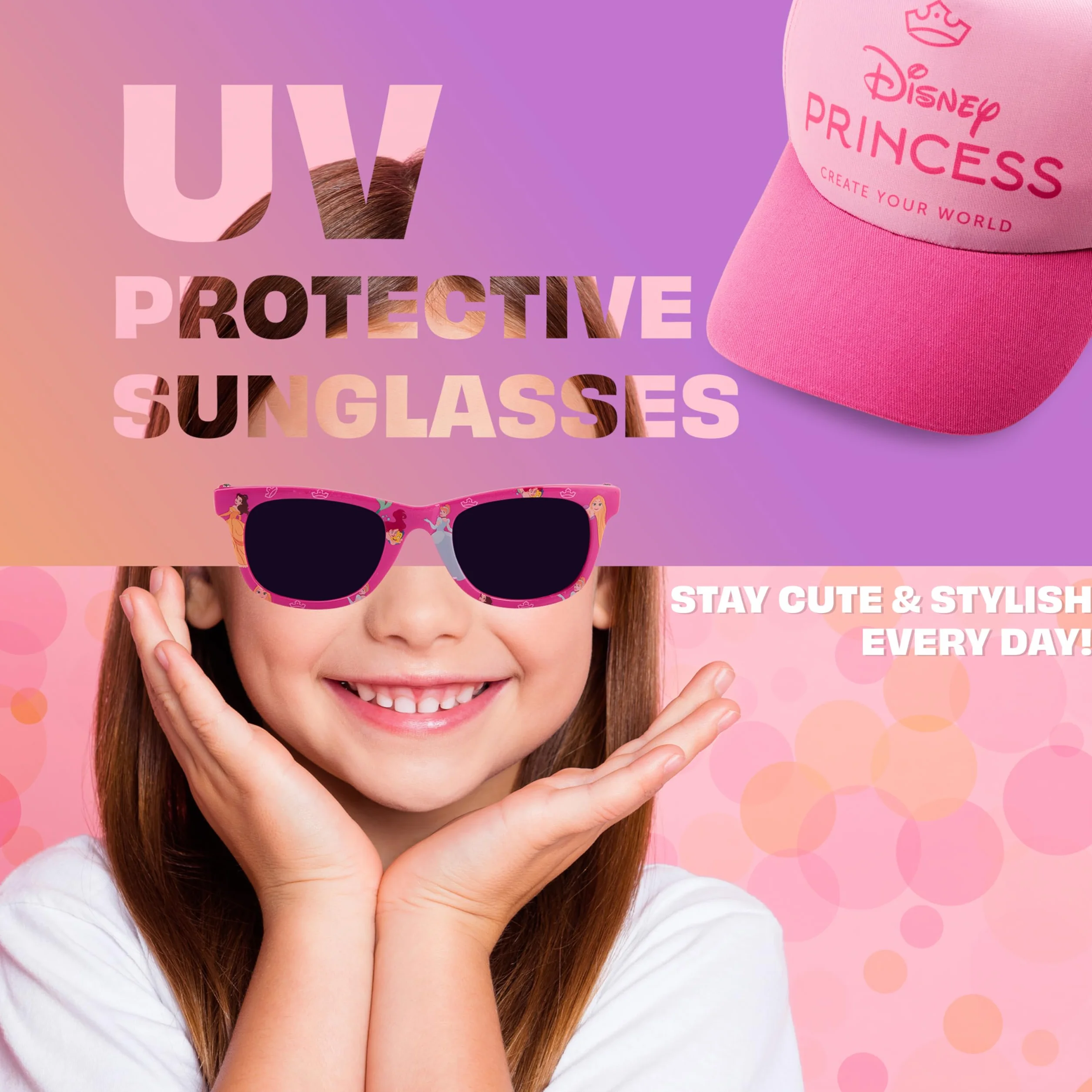 Coffret Casquette Enfant et Lunettes de Soleil UV400 Fille Été Respirante