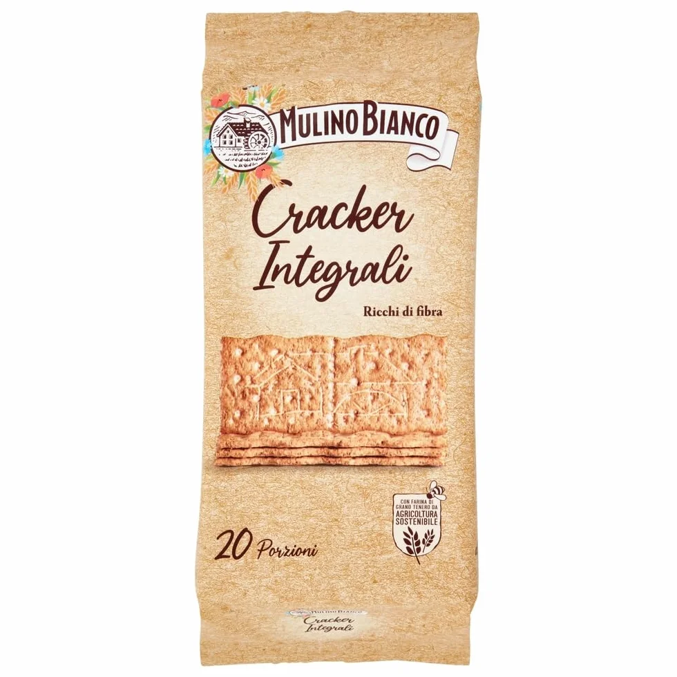 Mulino Bianco Cracker Integrali con Farina Sostenibile Ricchi di Fibre, Crackers à pleine farine, Riche en fibres, 3x 500g + Italian Gourmet polpa 400g