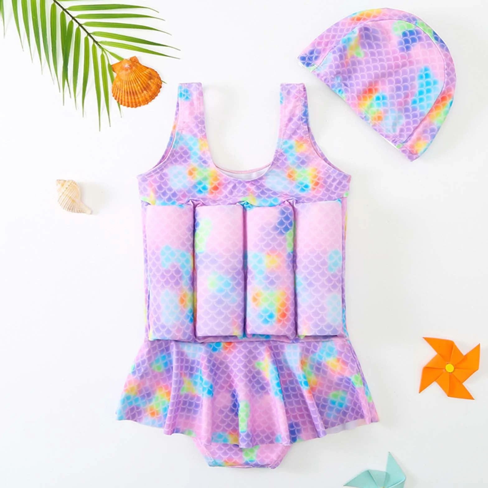 Maillot De Bain Bébé Fille Combinaison Flottante Une Pièce avec Flotteurs Réglable Aide à La Flottabilité Été