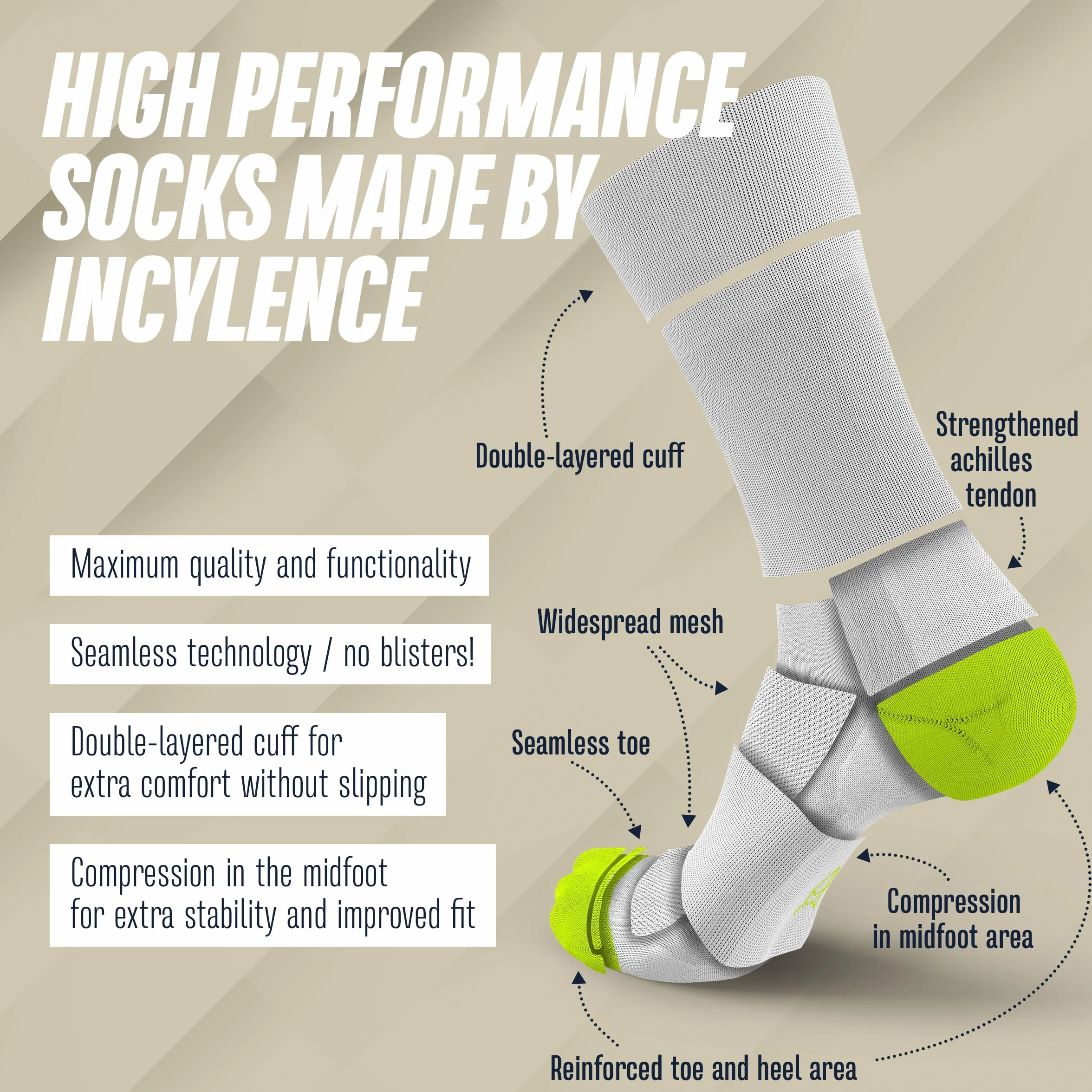 INCYLENCE Chaussettes de vélo de course pour femme ultra fines avec compression légère respirantes
