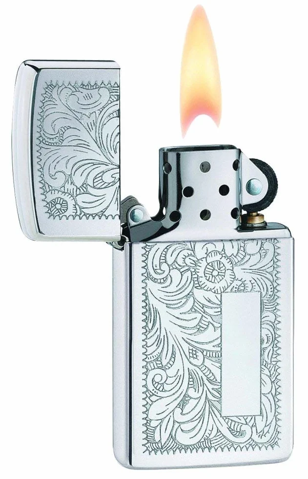 Zippo Briquet tempête – Venetian, Slim – Finition Chrome Poli Miroir avec Effet Lustre – Rechargeable – Réutilisable – Design Coupe-Vent – Boîte Cadeau – Fabriqué aux États-Unis