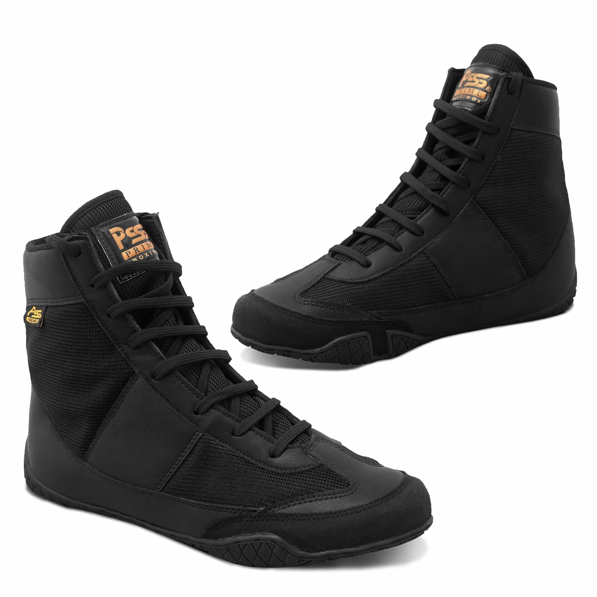 PSS Baskets Chaussures Sports Boxe Muay Thai Kickboxing Taekwondo Lacets Longs Semelle Antidérapante Noir