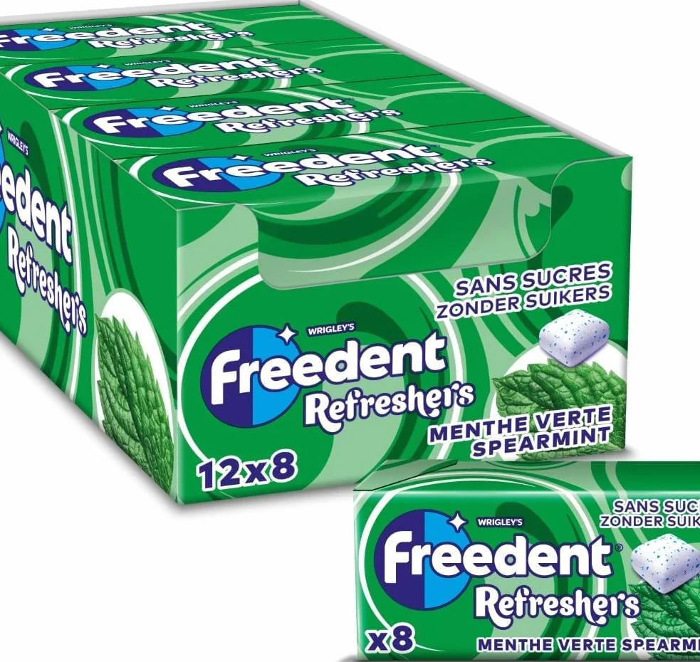 FREEDENT REFRESHERS Chewing Gum Sans Sucre Goût Menthe Verte 12 Paquets 96 Dragées