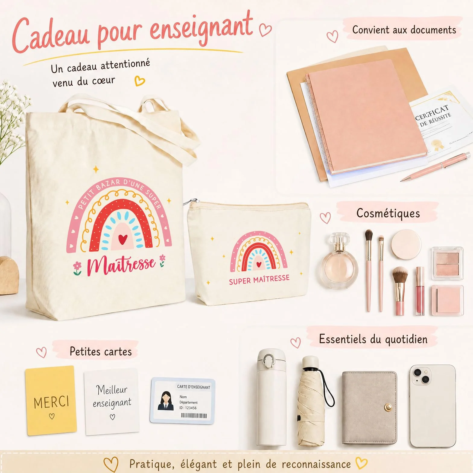 Sac en Toile Fourre-Tout Super Maitresse avec Trousse à Crayon
