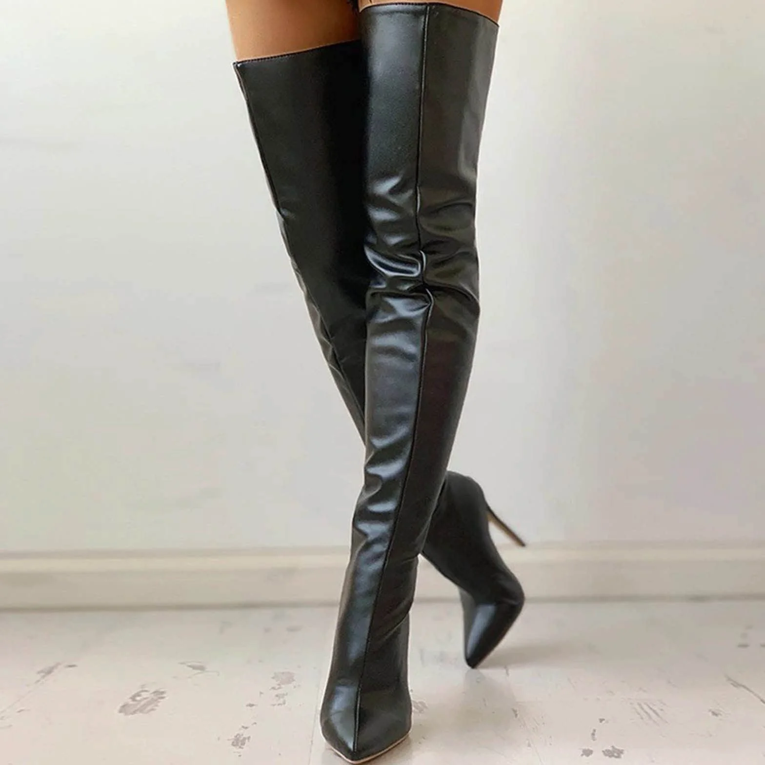 Botte Cuissarde Femme Bottes Hautes Lacet Daim Chaudes Hiver Talon Bloc Noir Marron
