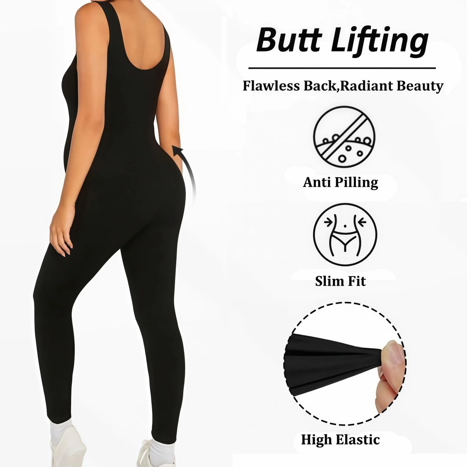Combinaison de Grossesse sans Manche Noire Yoga Legging Body sans Couture Col U Longueur Totale Combinaison Sport Ajustée