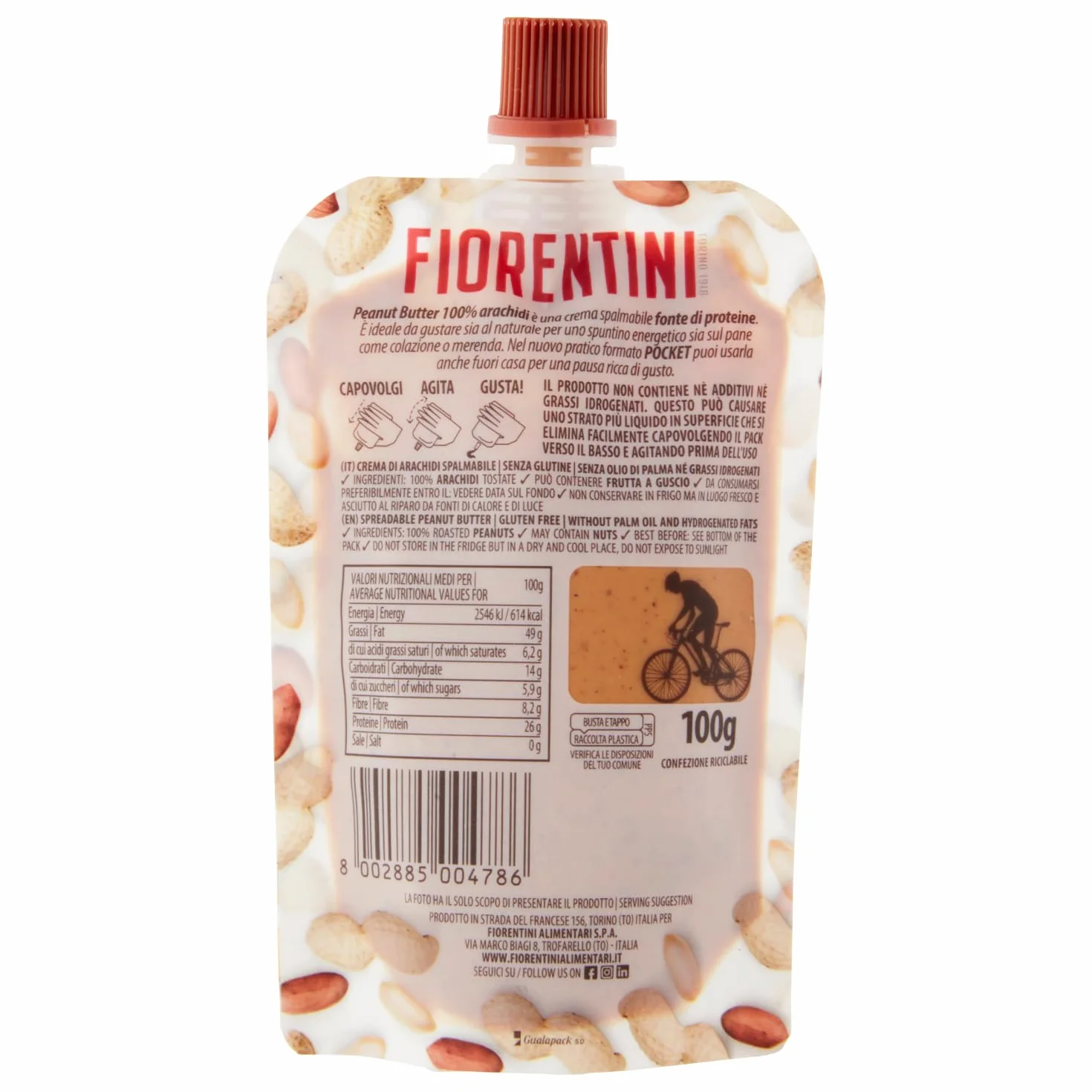 Fiorentini Lot de 4 sachets de beurre de cacahuète 100 % Arachidi dans pochette 4 x 100 g + Italian Gourmet Polpa 400 g