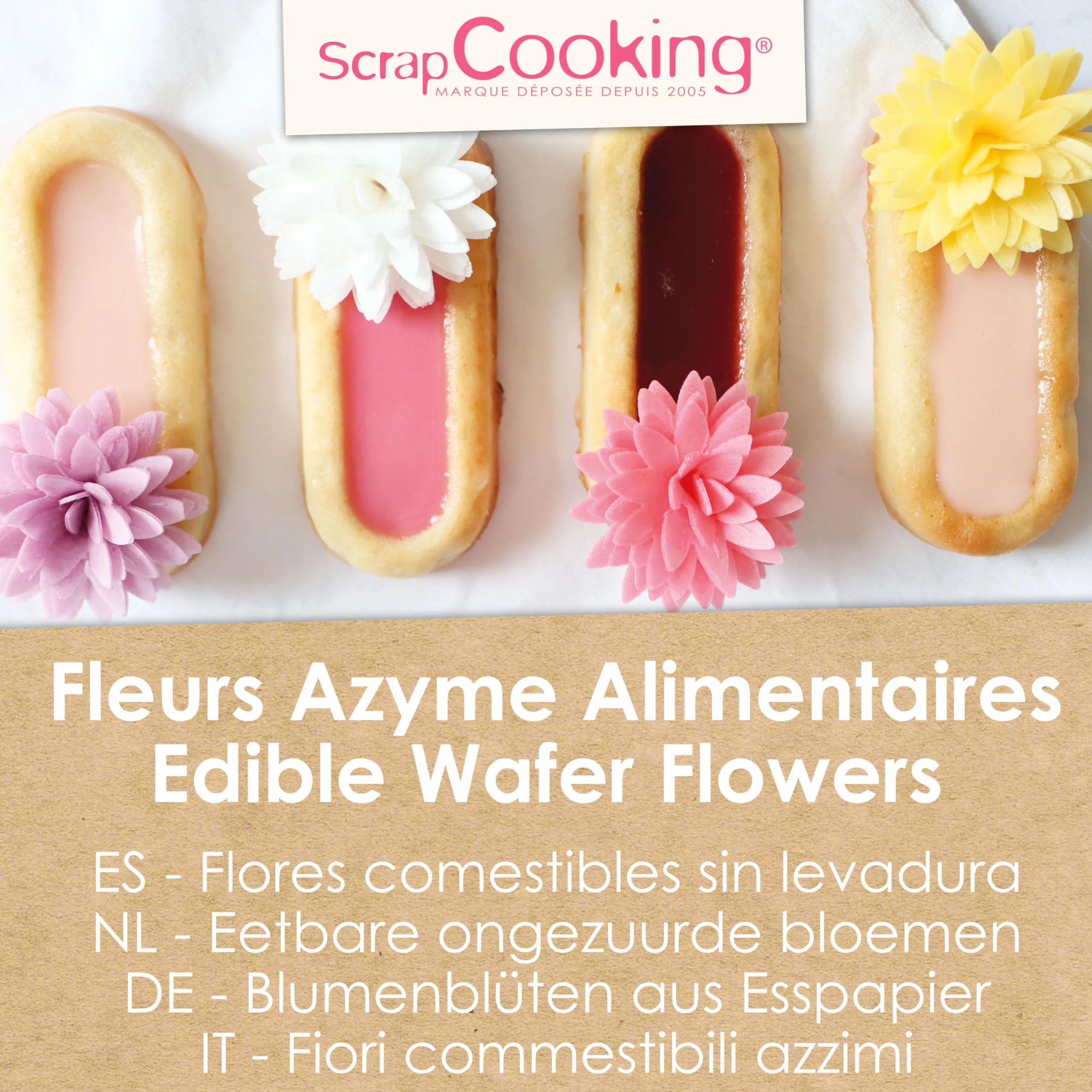 ScrapCooking - 5 Dahlias Assortis en Azyme - Fleurs Comestibles Décoration Gâteau - Déco Alimentaire Pièce-Montée, Cupcakes, Pâtisseries, Anniversaire - Blanc, Jaune, Orange, Rose, Mauve - 2298
