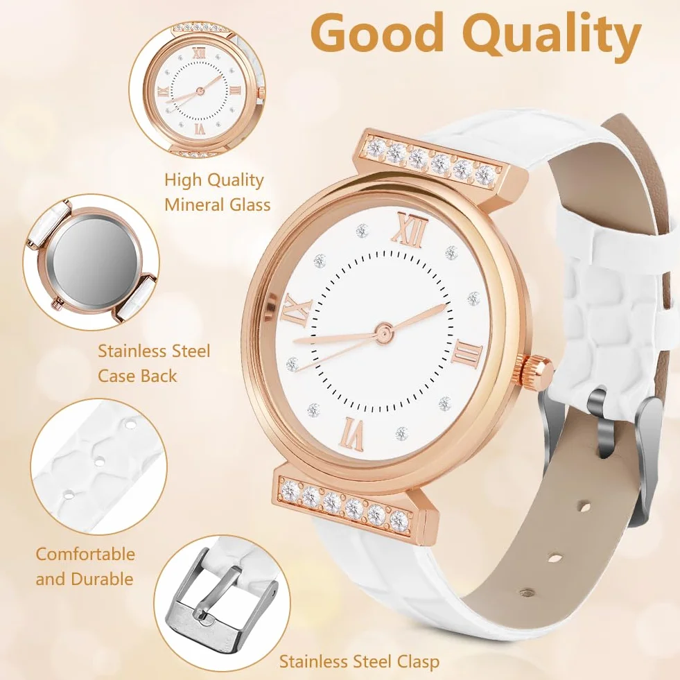OFFCUP Montre Femme Bracelet Cuir Analogique Quartz Diamant 3 Aiguilles Poignet