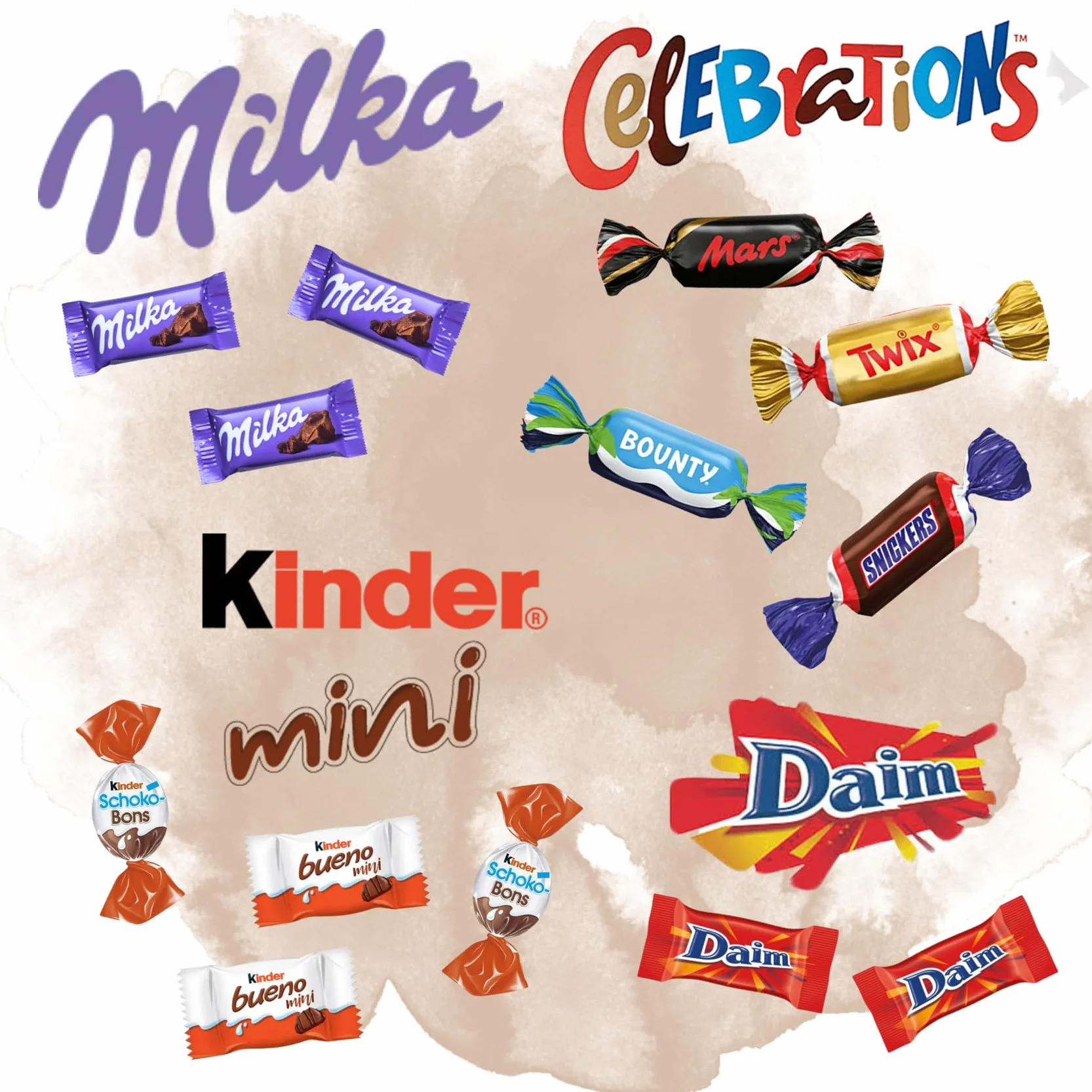 MIX CHOCOLATÉ | Assortiment de Bonbons au chocolat Kinder, Célébrations, Milka, Daim | 490g de Friandises emballées individuellement à Offrir