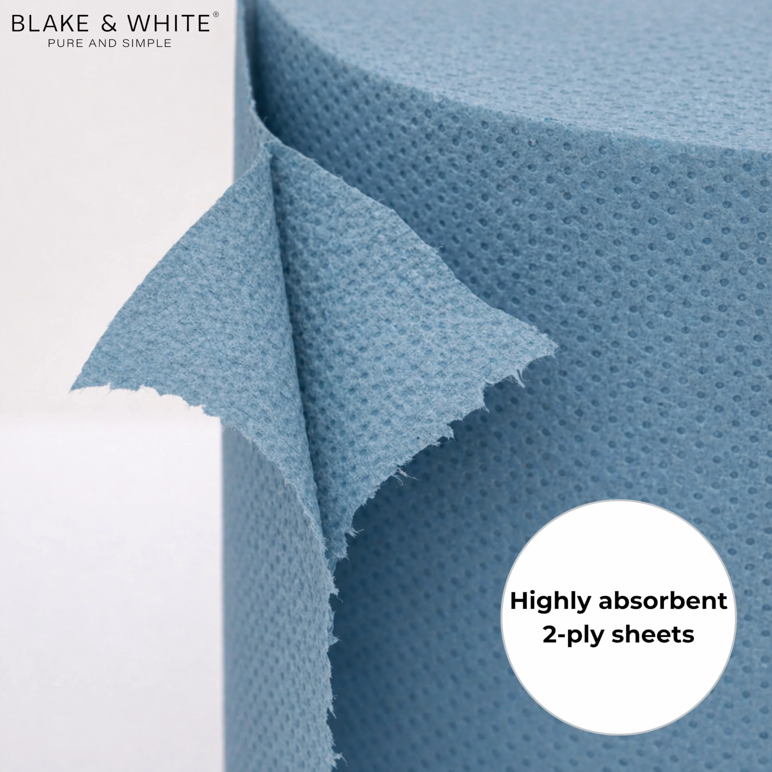 Blake & White Rouleaux bleus à dévidage central 6 rouleaux - Rouleau de papier hygiénique 2 plis Purely Smile - Rouleau bleu résistant et ultra absorbant de 400 feuilles | PS1214