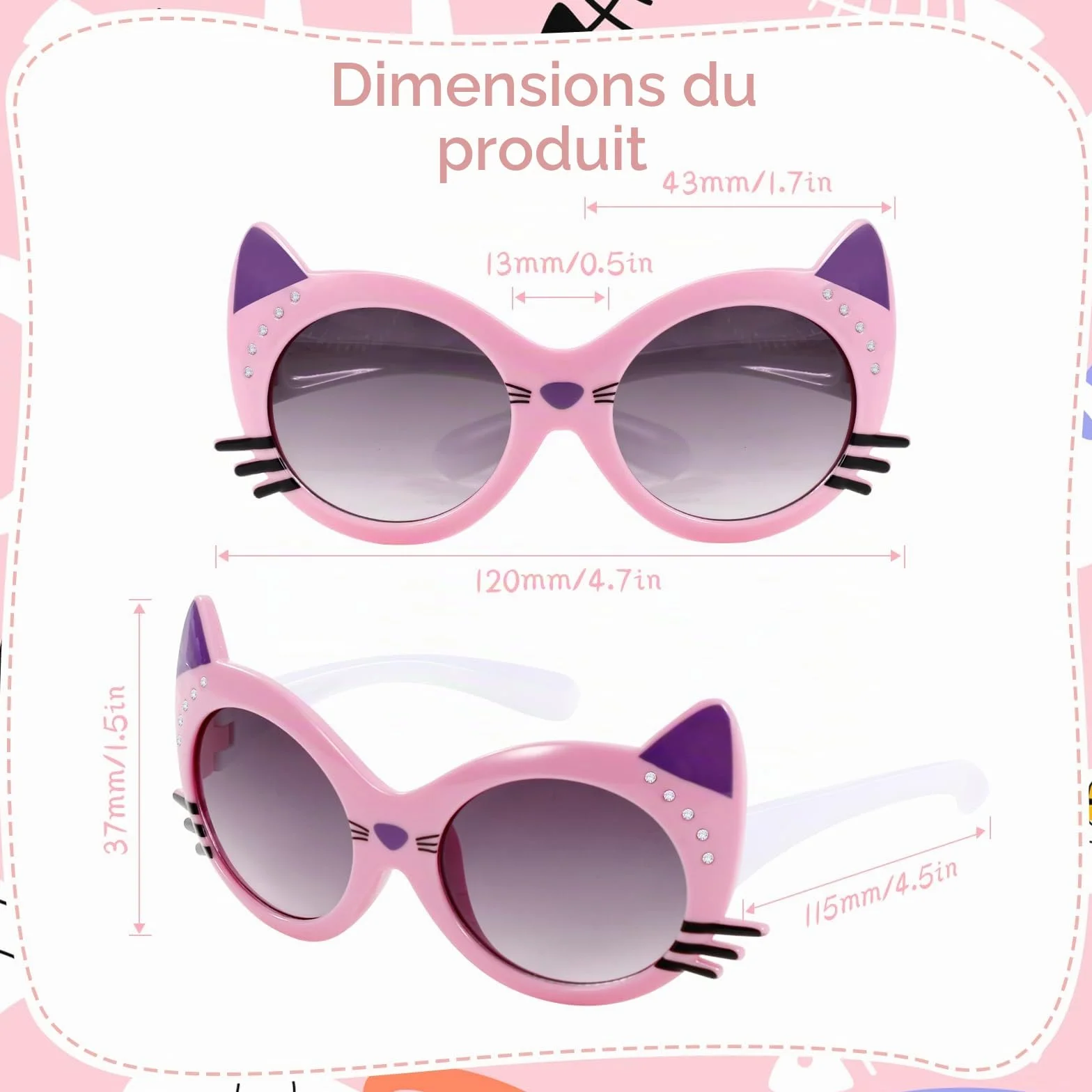 Hifot Ensemble Casquette de Baseball pour Fille avec Lunettes de Soleil Enfant, Réglable Chapeau Paillettes Protection UV Rose