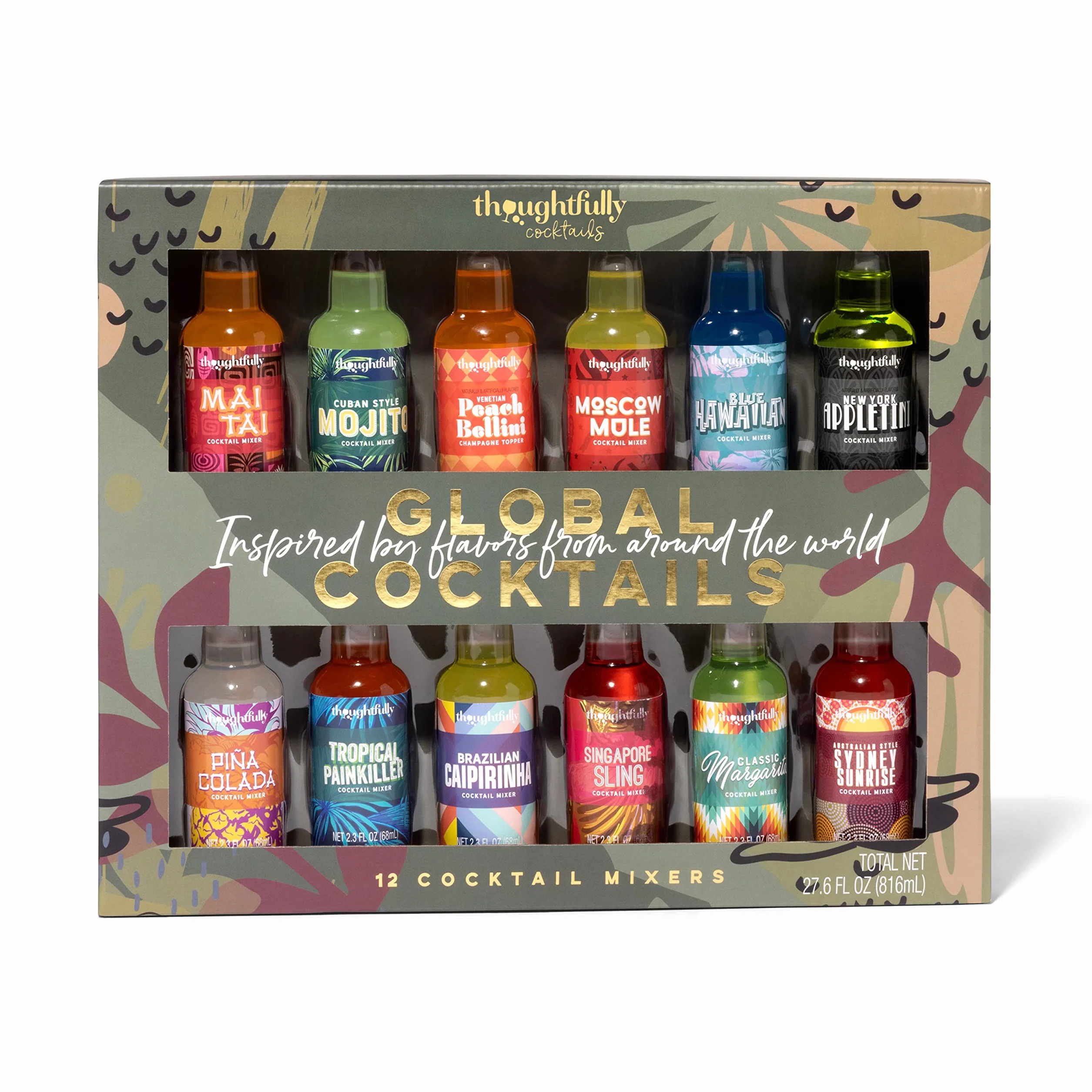 Thoughtfully Cocktails, Coffret de mixeurs à cocktails du monde entier, végétalien et végétarien, saveurs Margarita, Moscow Mule et plus encore, lot de 12 (ne contient pas d'alcool)