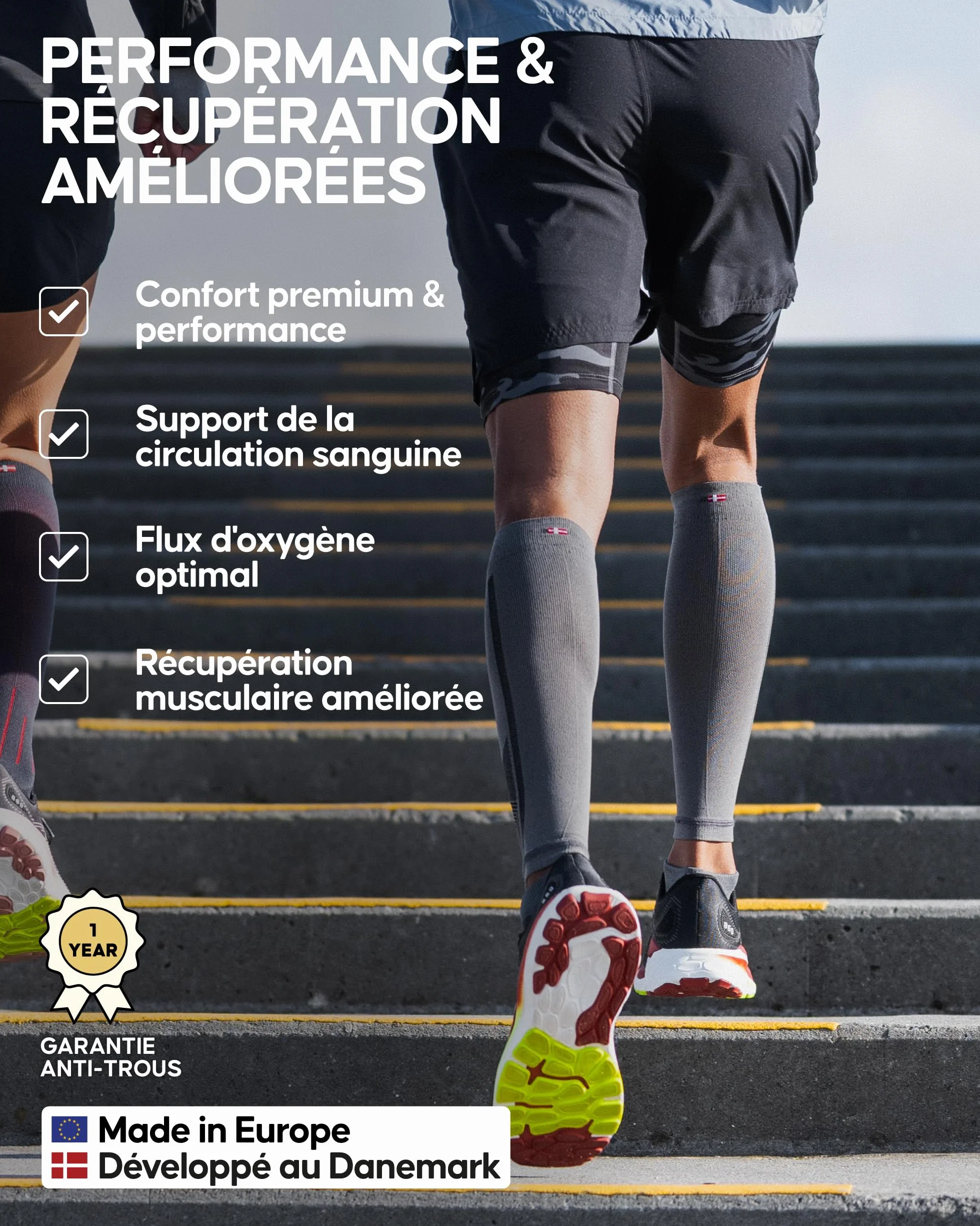 DANISH ENDURANCE Manchons de Compression pour Mollets 21-26 mmHg Lot de 1 ou 3 Noir L