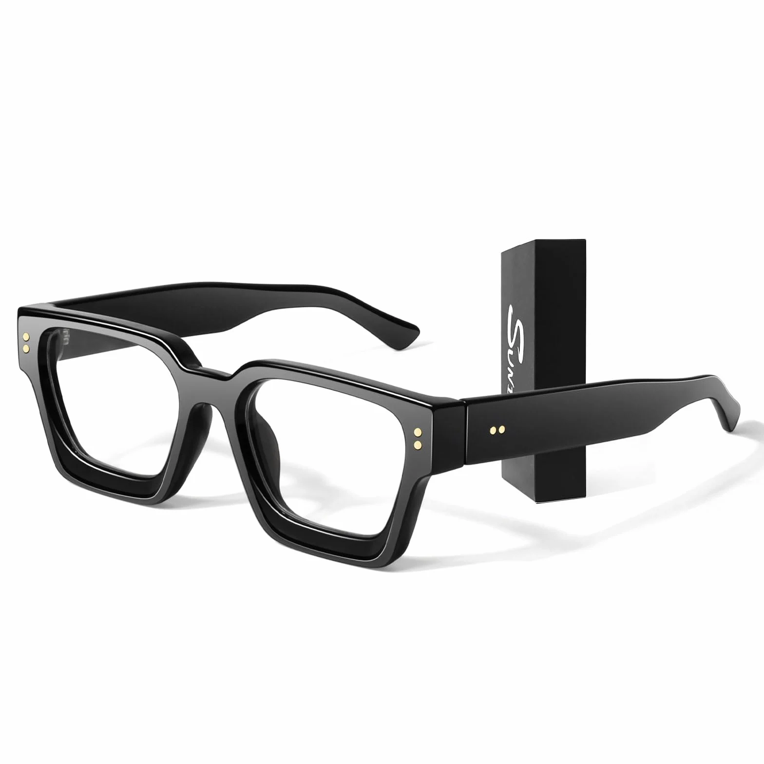SUNIER Lunettes de Vue Vintage Grand Carré Transparente UV400