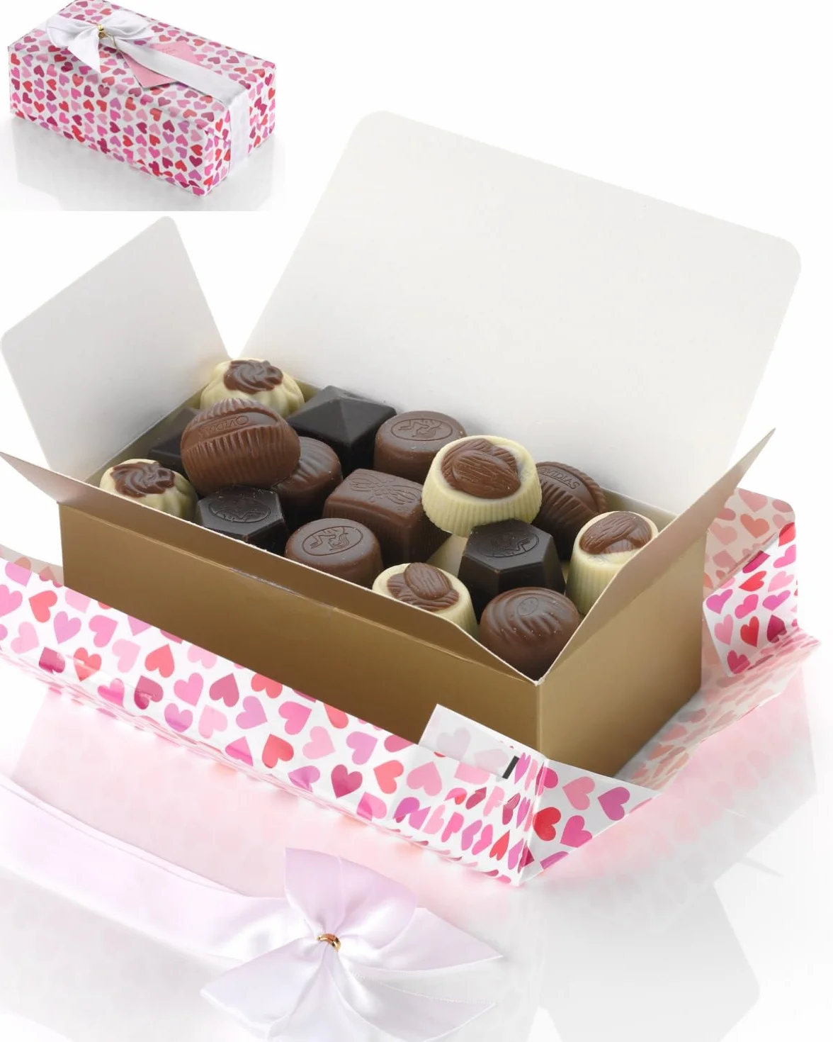 Ballotin de Pralines Belges 250 g, Coffret Cadeau Élégant avec Nœud. Assortiment Chocolats de Luxe Sans Conservateurs. Idée Cadeau Gourmand