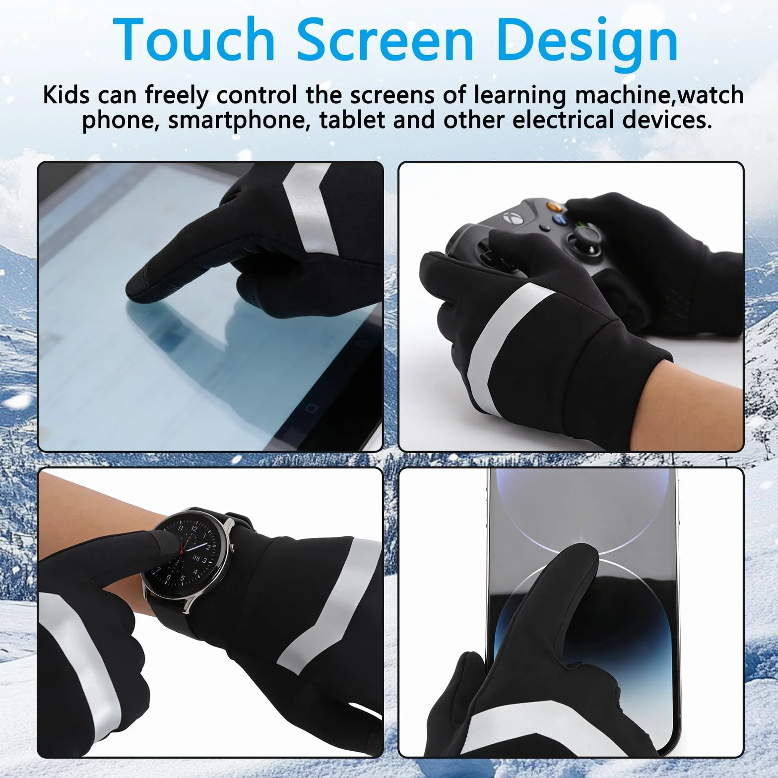 Gants d'équitation imperméables softshell pour enfants - Chauds, antidérapants, coupe-vent