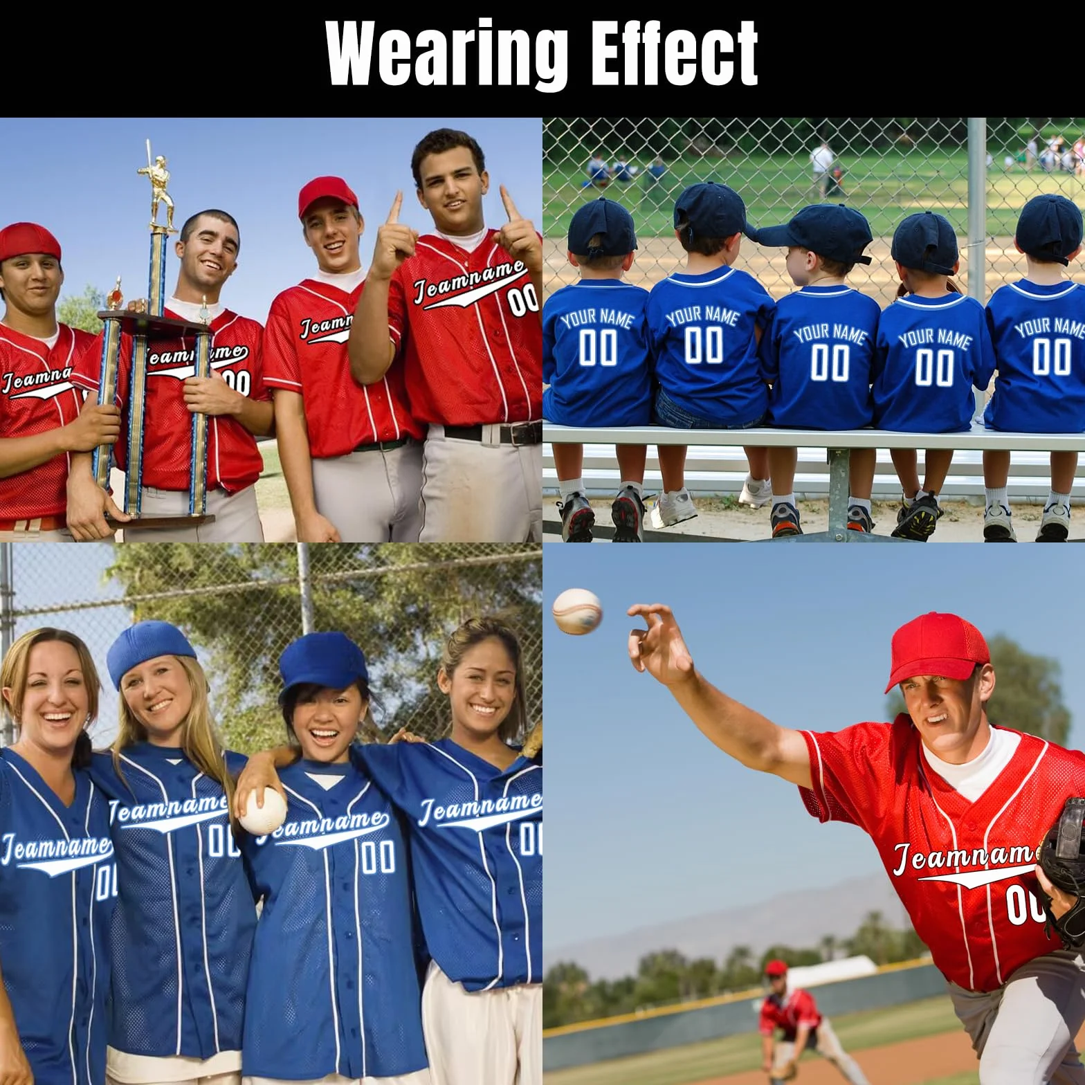Maillot de Baseball personnalisé Homme Femme Enfant avec nom numéro Logo Couleur 4
