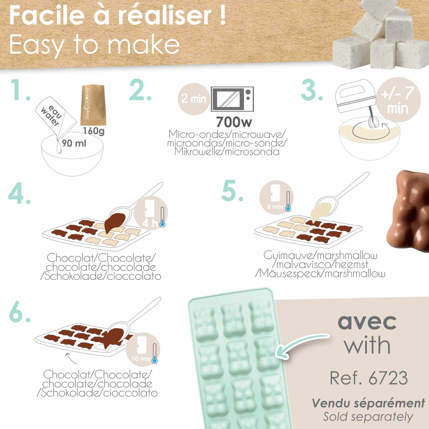 ScrapCooking - Préparation pour Guimauve Vanille 160 g - Mix pour Chamallow & Ourson Guimauve Maison - Vanille Bourbon de Madasgascar - Cuisine Pâtisserie - Fabriqué en France - 8555