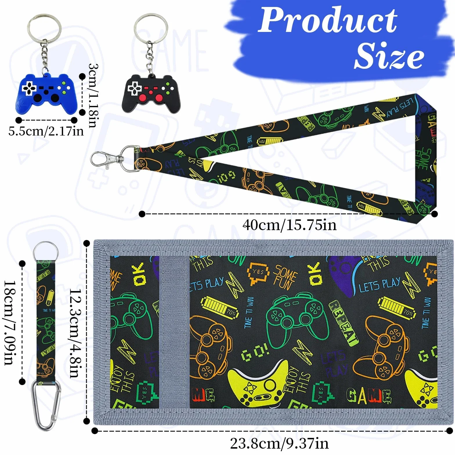 Portefeuille Ado Garcon Pliable Motif Console de Jeu Noir Cadeau Rentrée Scolaire