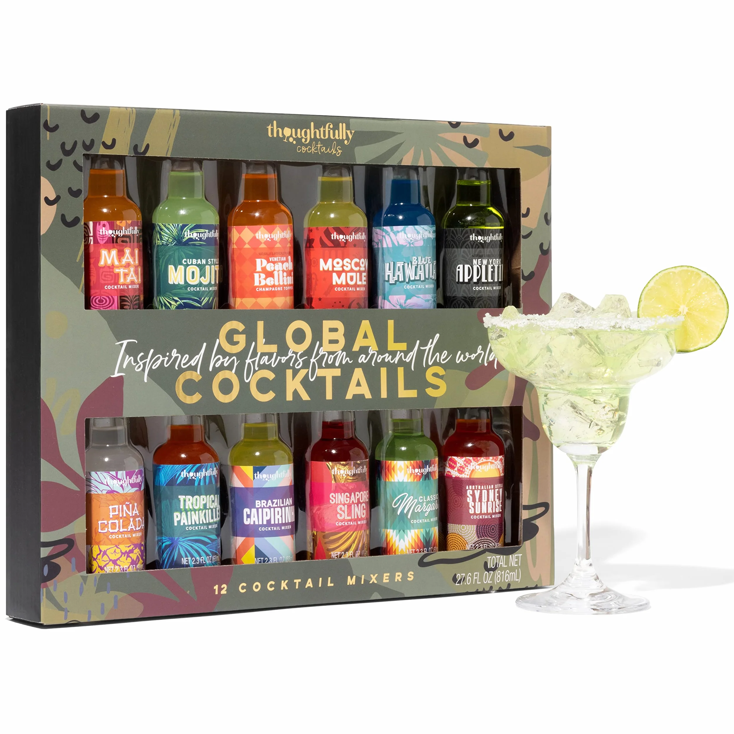 Thoughtfully Cocktails, Coffret de mixeurs à cocktails du monde entier, végétalien et végétarien, saveurs Margarita, Moscow Mule et plus encore, lot de 12 (ne contient pas d'alcool)