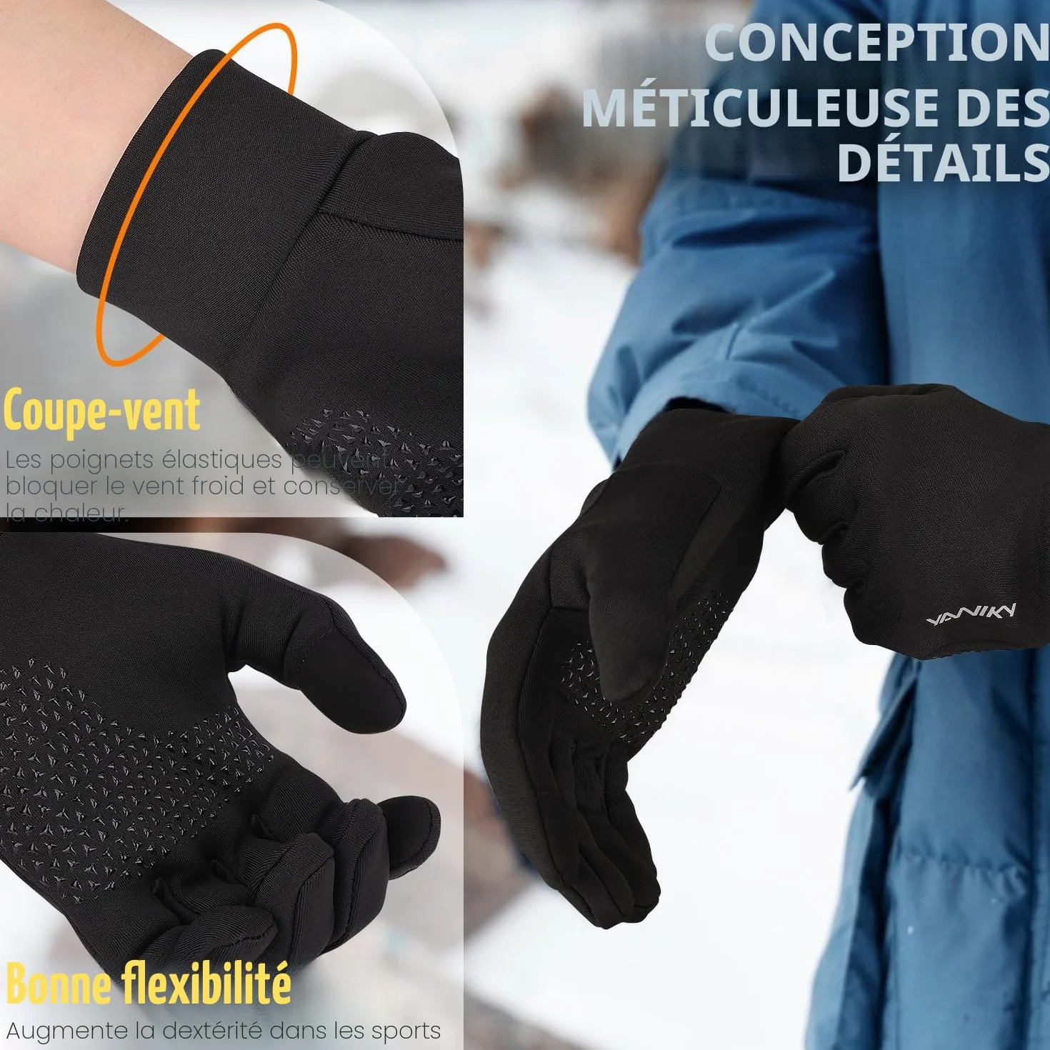 YANIKY Gants Cyclisme Coupe-Vent Thermiques Homme Femme Antidérapants Écran Tactile Vélo Course Randonnée
