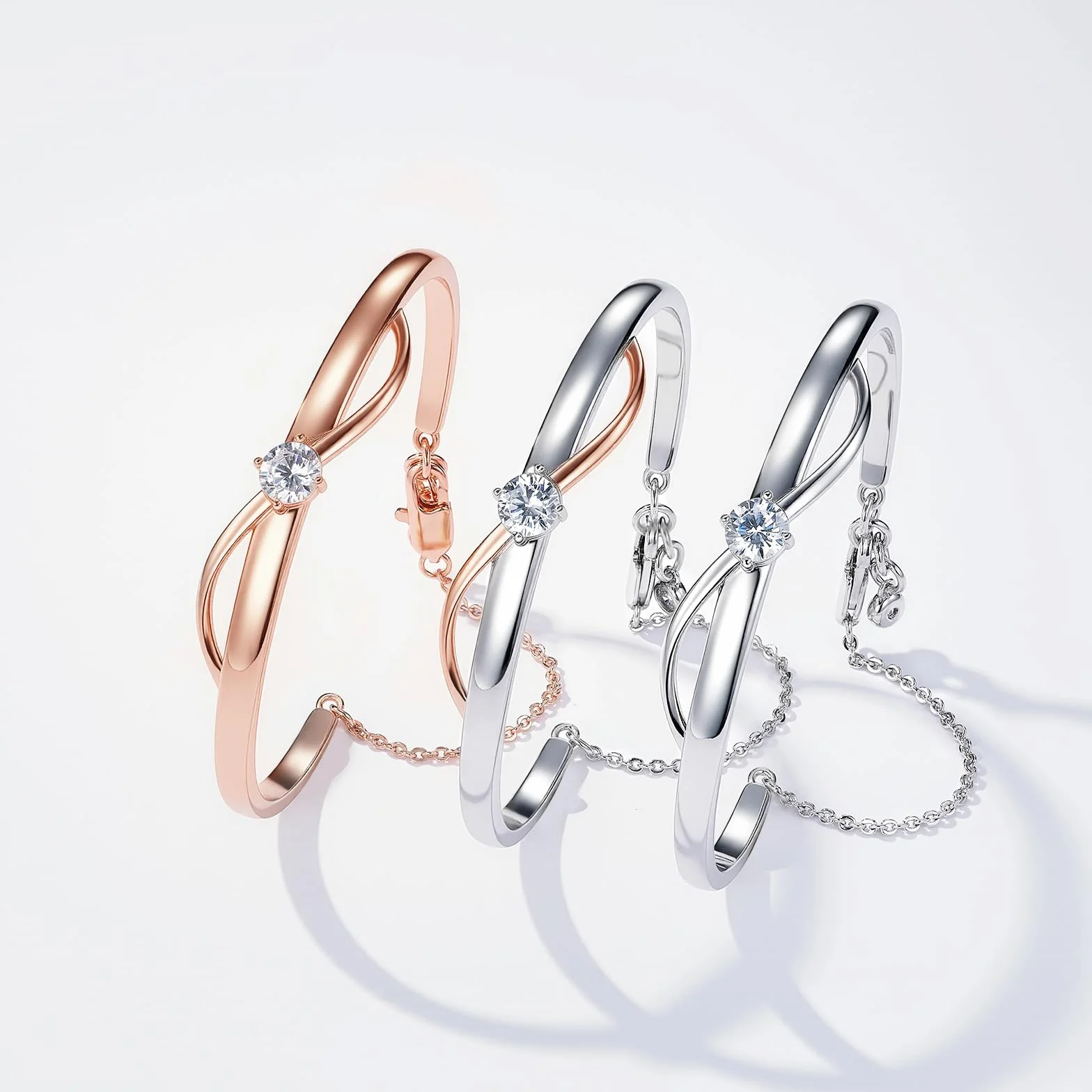 Bracelet Femme Plaqué Or Blanc 18 Carats et Or Rose Éternité en Mouvement Infini
