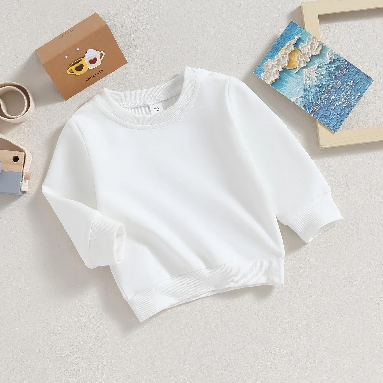 Achlibe Sweat-shirt bébé garçon manches longues col rond couleur unie automne