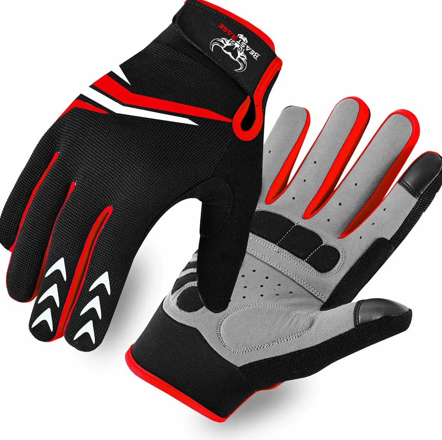 BEAST RAGE Gants de Cyclisme à Doigts complets avec Rembourrage Hommes Femmes antidérapants écran Tactile VTT BMX Course