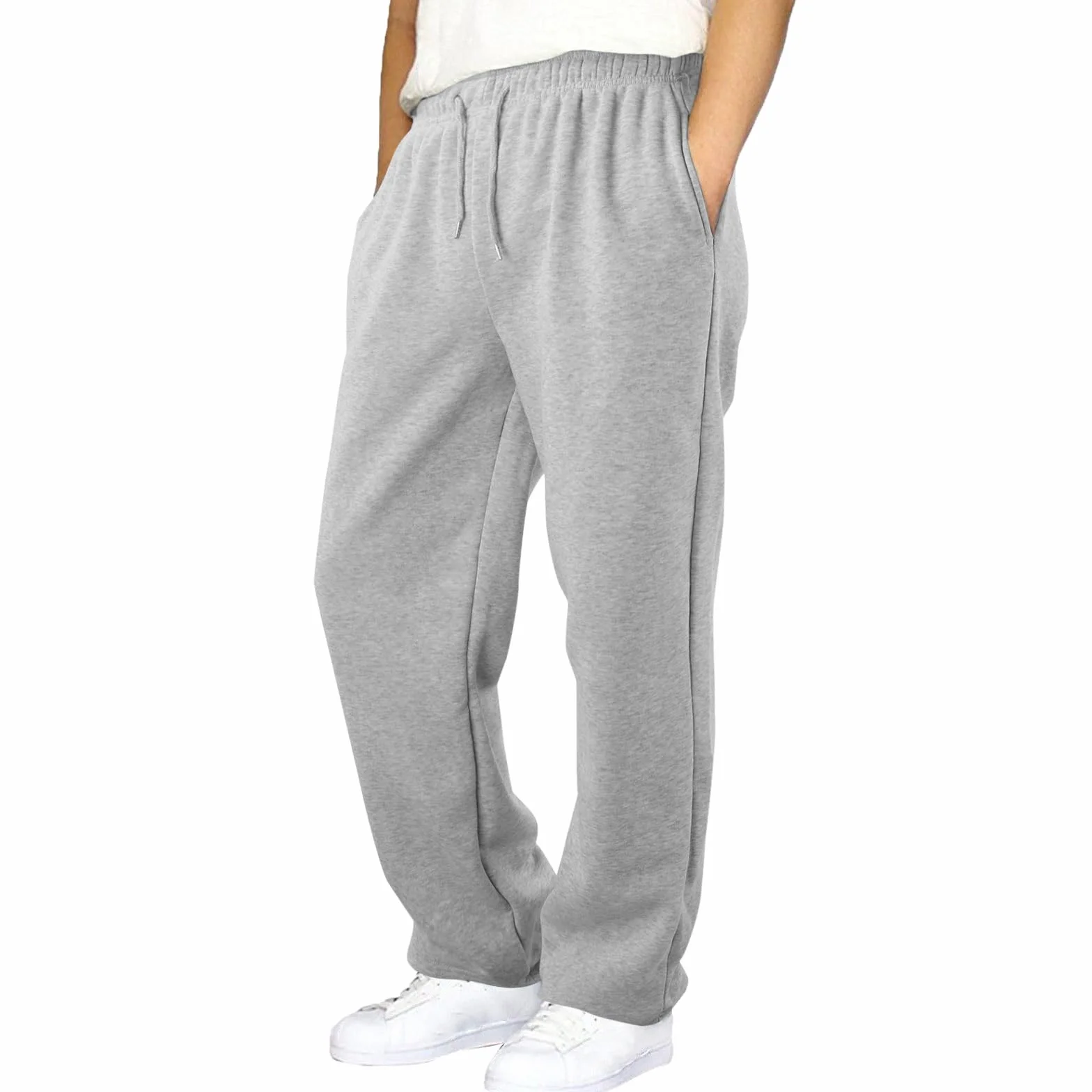 Jogging Homme Pantalon Baggy Large Cargo Ample Taille Élastique Coupe Droite Sport Gris