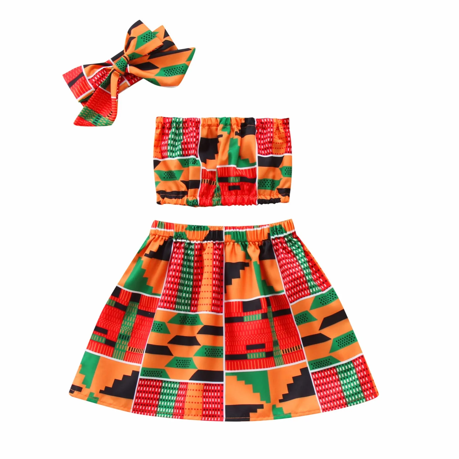 Ensemble Dashiki Africain pour Fille, Vêtements d'Été Bébé Ankara (Orange 18-24 mois)