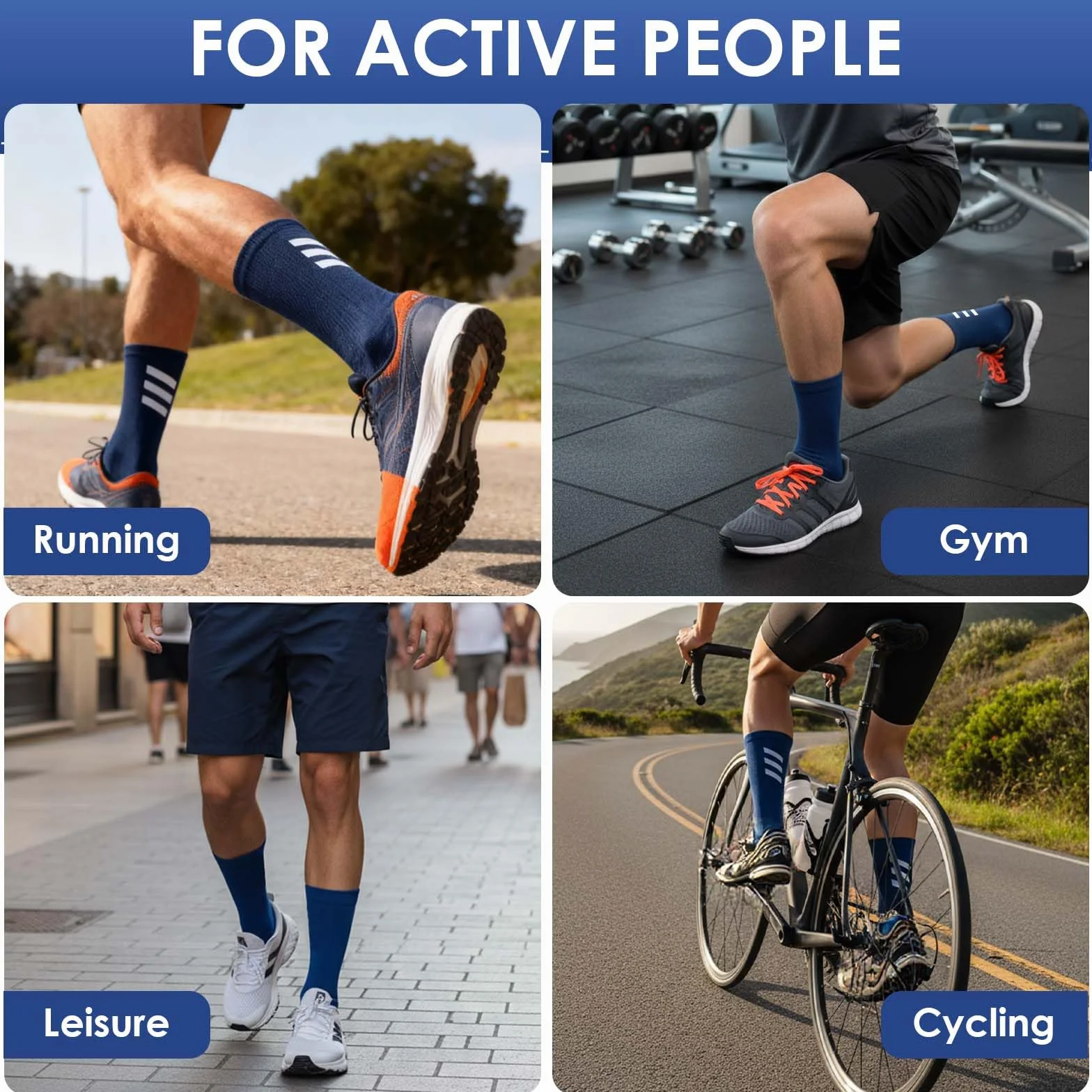 Chaussettes de Compression pour Hommes 40-44, Chaussettes Cyclisme Respirantes, Chaussettes Techniques Sport Longues Sans Coutures