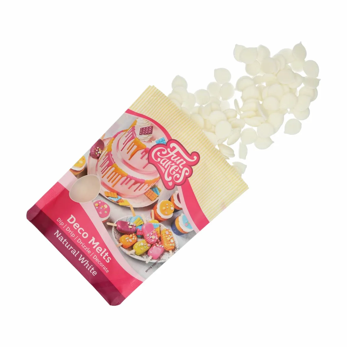 FunCakes Deco Melts Blanc Naturel - Trempez, coulez, arrosez et décorez, Faire fondre brièvement au micro-ondes ou au bain-marie , 250 g