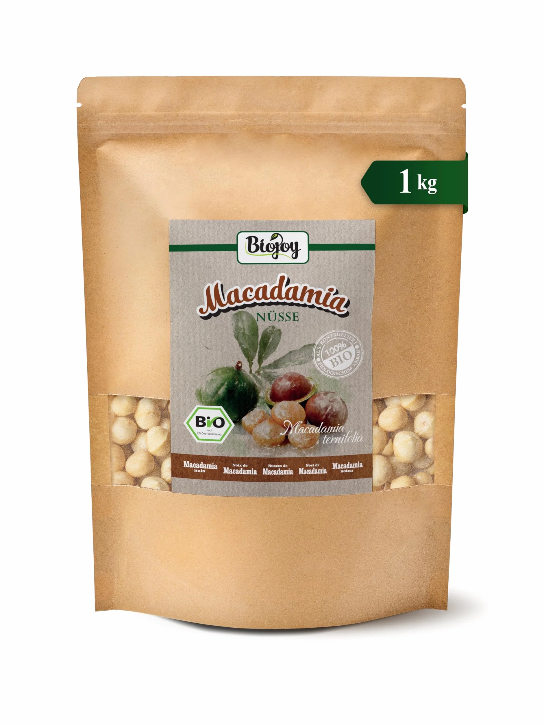 Biojoy Noix de Macadamia BIO (1 kg), entières et non salées