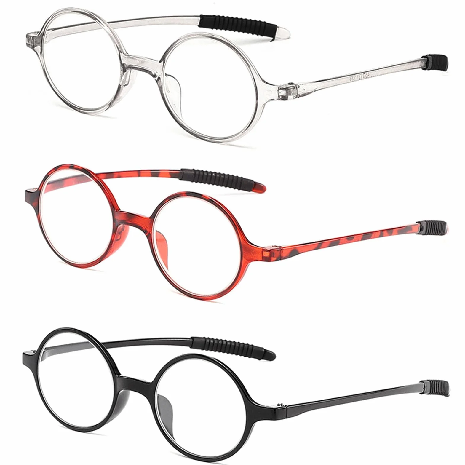 Lunettes de Lecture Rondes +2.5 Rétro Lot de 3 Femme Homme Charnières à Ressort Monture Légère