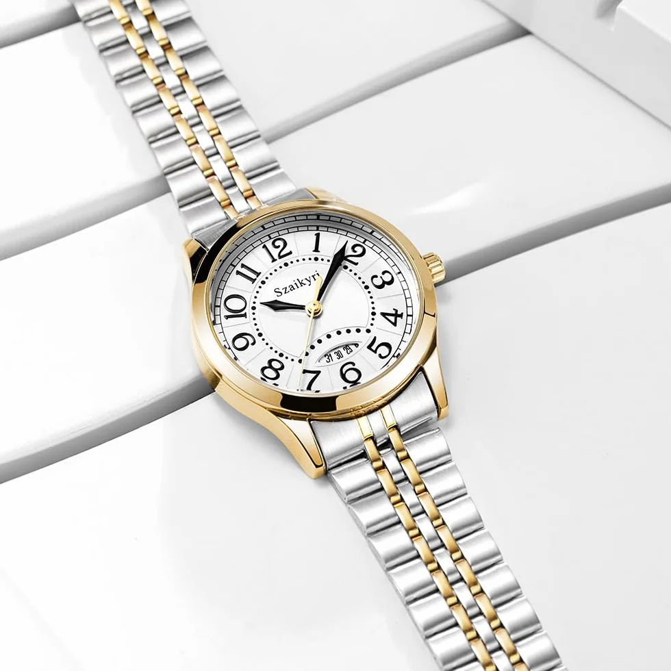 Montre Classique pour Femmes avec Chiffres Arabes Calendrier Résistant à l'Eau