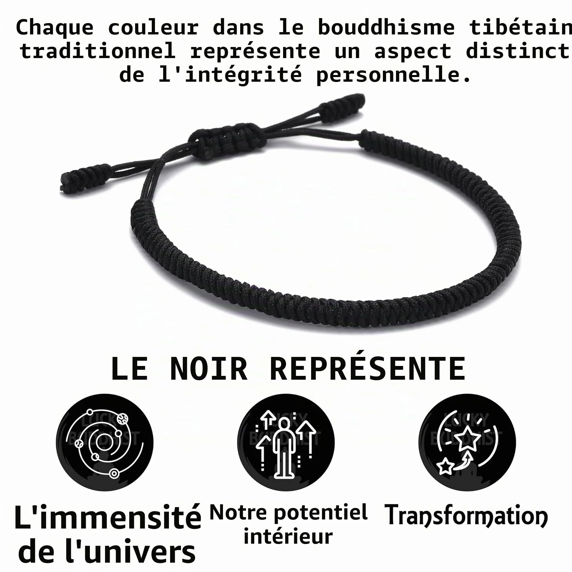 Bracelet porte-bonheur LUCKY BUDDHIST en Nylon réglable pour hommes et femmes