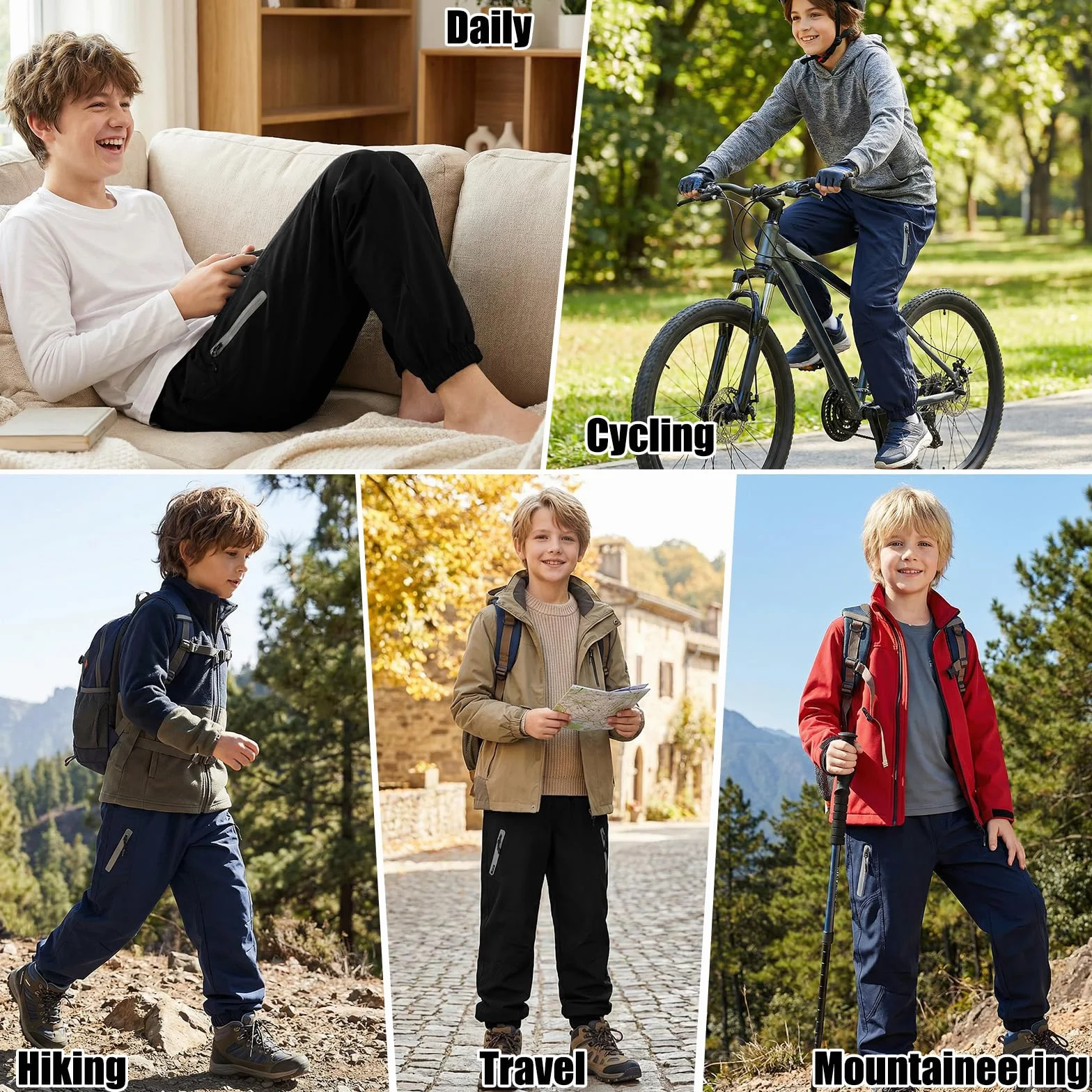 Pantalon Softshell Garçon Fille Respirant Imperméable Coupe-Vent Randonnée Doublure Mesh Enfant Outdoor Léger 7-14 Ans