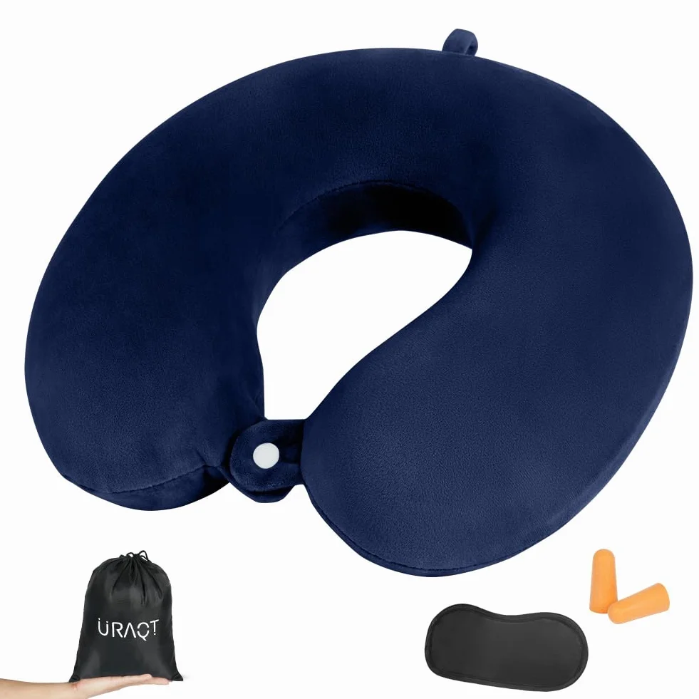 URAQT Oreiller de Voyage en Mousse à Mémoire de Forme, Coussin Avion Cervical avec Sac de Rangement