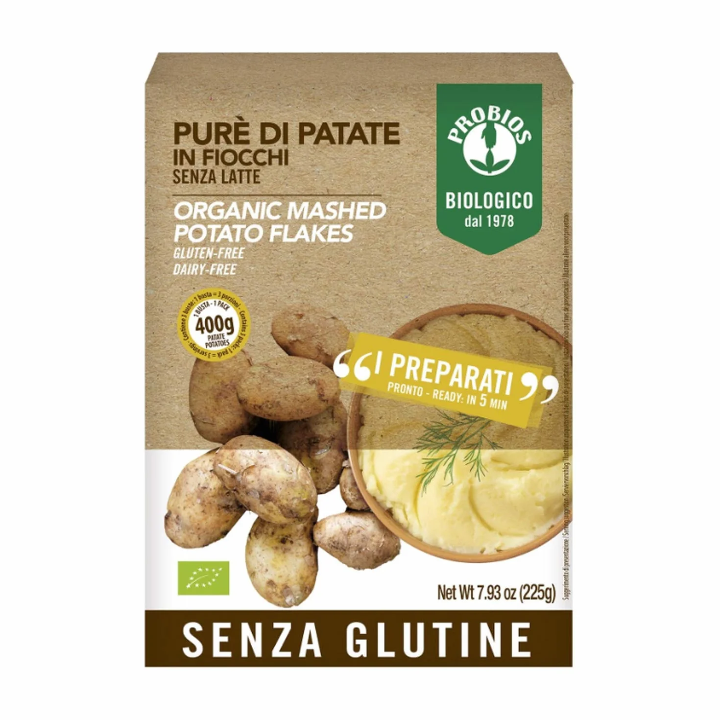 Probios Flocons de purée de pommes de terre bio – Prêts à l'emploi – Texture onctueuse et saveur délicate – Lot de 6 sachets de 225 g