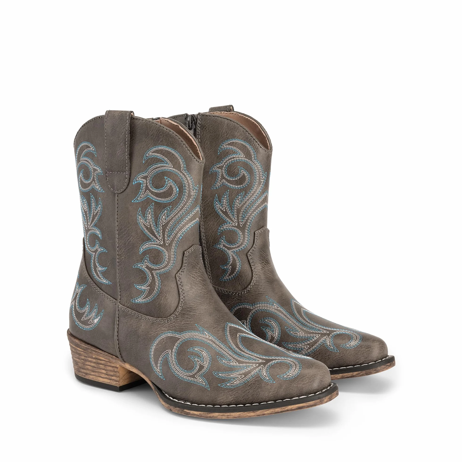 DREAM PAIRS Bottes Femme Western Courtes Bottines Cowboy Cowgirl Bout Carré Talon Large Fermeture Éclair
