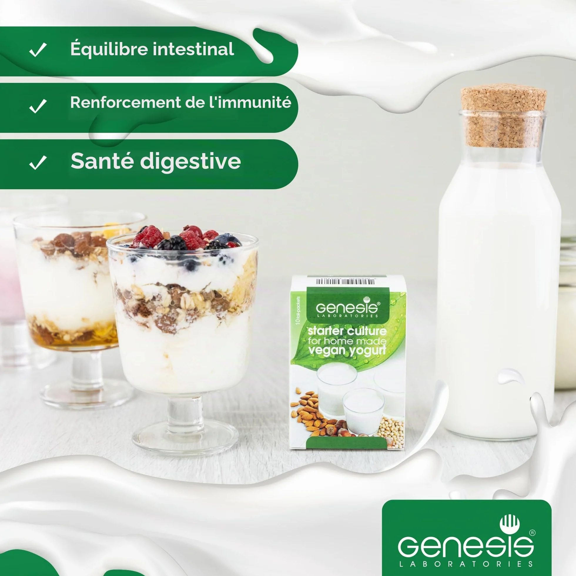 Culture de départ végétalienne pour le yaourt maison végétalien 10 sachets pour 10l de produit