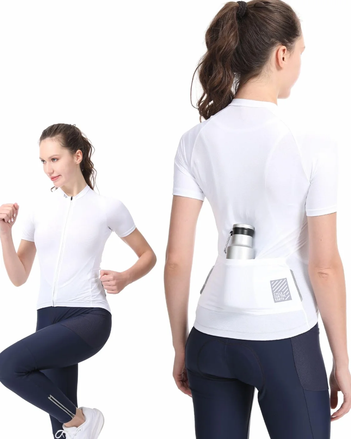 Lo.gas Maillot Cyclisme Femme Manches Courtes Respirant Poches Arrière