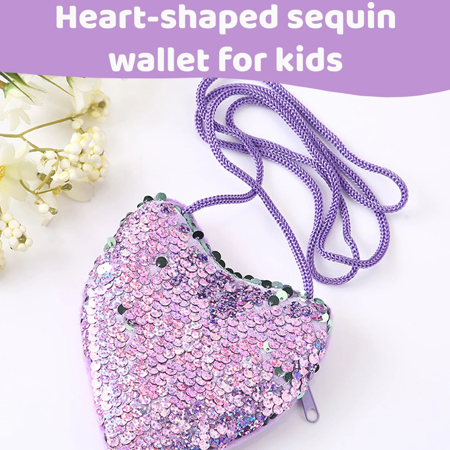 Porte-monnaie fille paillettes 4 pièces cœur enfant sac anniversaire portefeuille