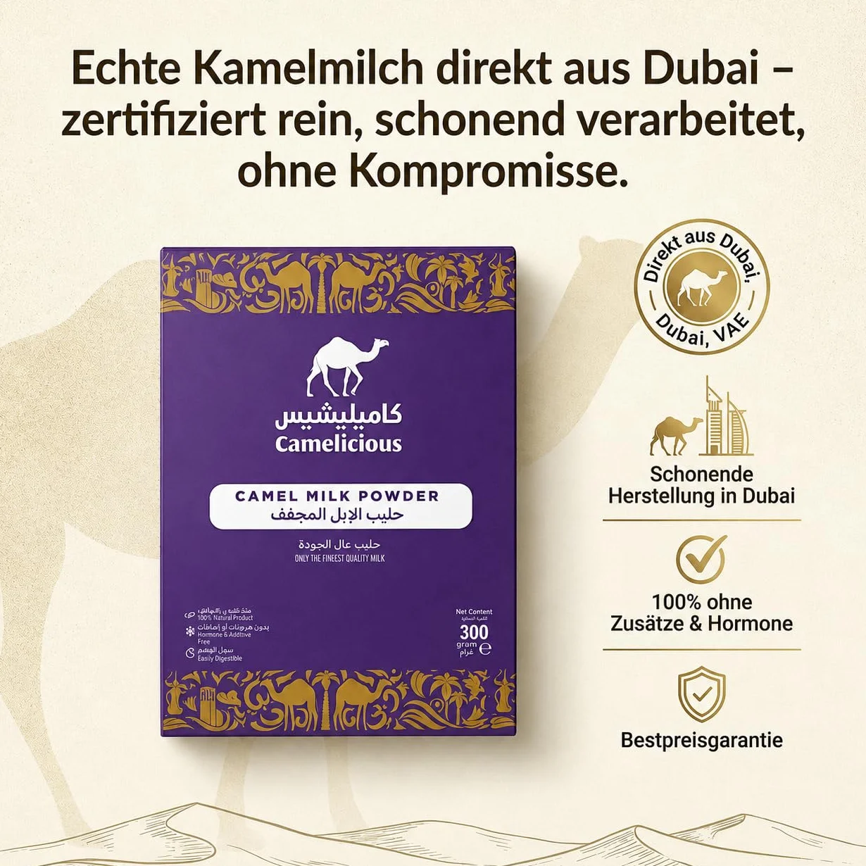 600 g de poudre de lait de chamelle originale (de Dubaï, 2x300 g) - GARANTIE MEILLEUR PRIX - Cure de boisson - Poudre de lait de chamelle (2x300 g)