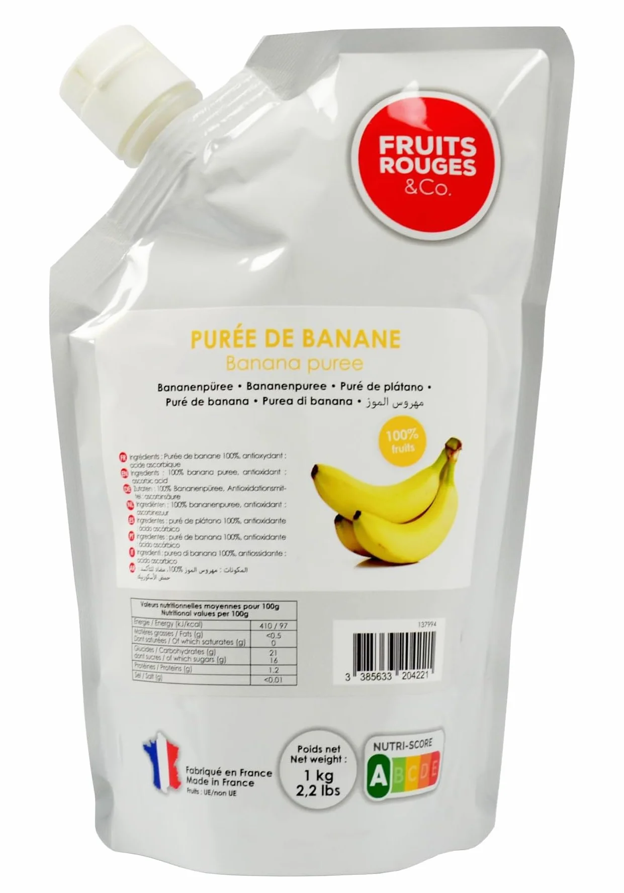 Purée de fruits - Banane 1kg - FRUITS ROUGES & Co.