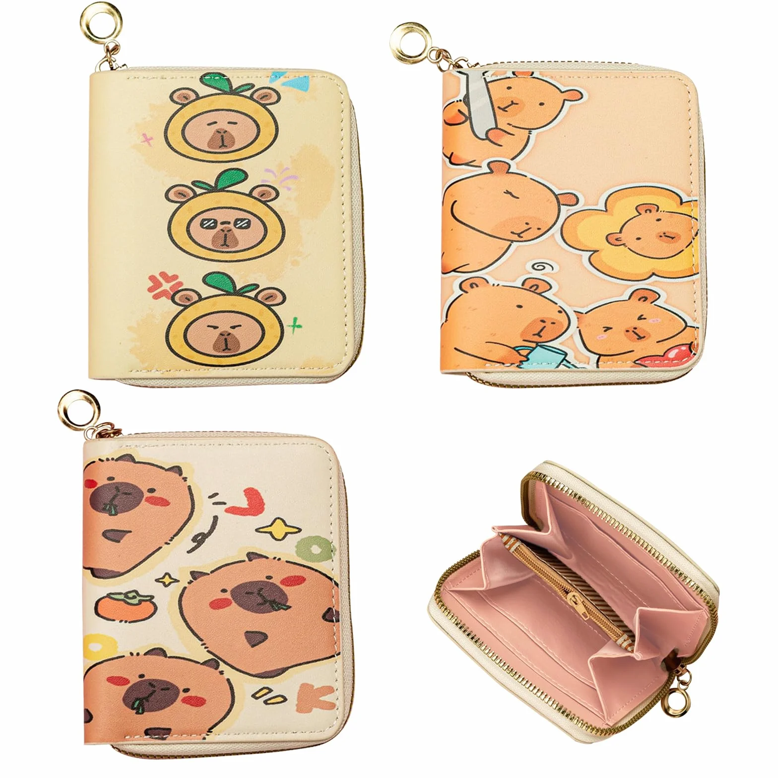 Porte Monnaie Enfant Capybara 3 Pièces Portefeuille Cuir PU avec Fermeture éclair