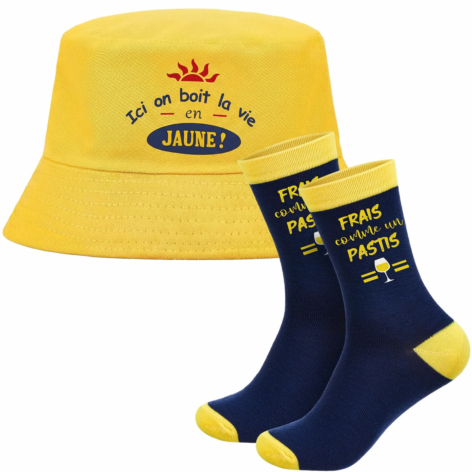 Geyoga Bob Jaune Chaussettes Rigolotes Frais Comme un Pastis Taille 39-46 Set Cadeaux Humour Hommes